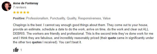 A positive client review about Chapingo Tree Care Specialists about friendly, professional work and cabling and bracing.